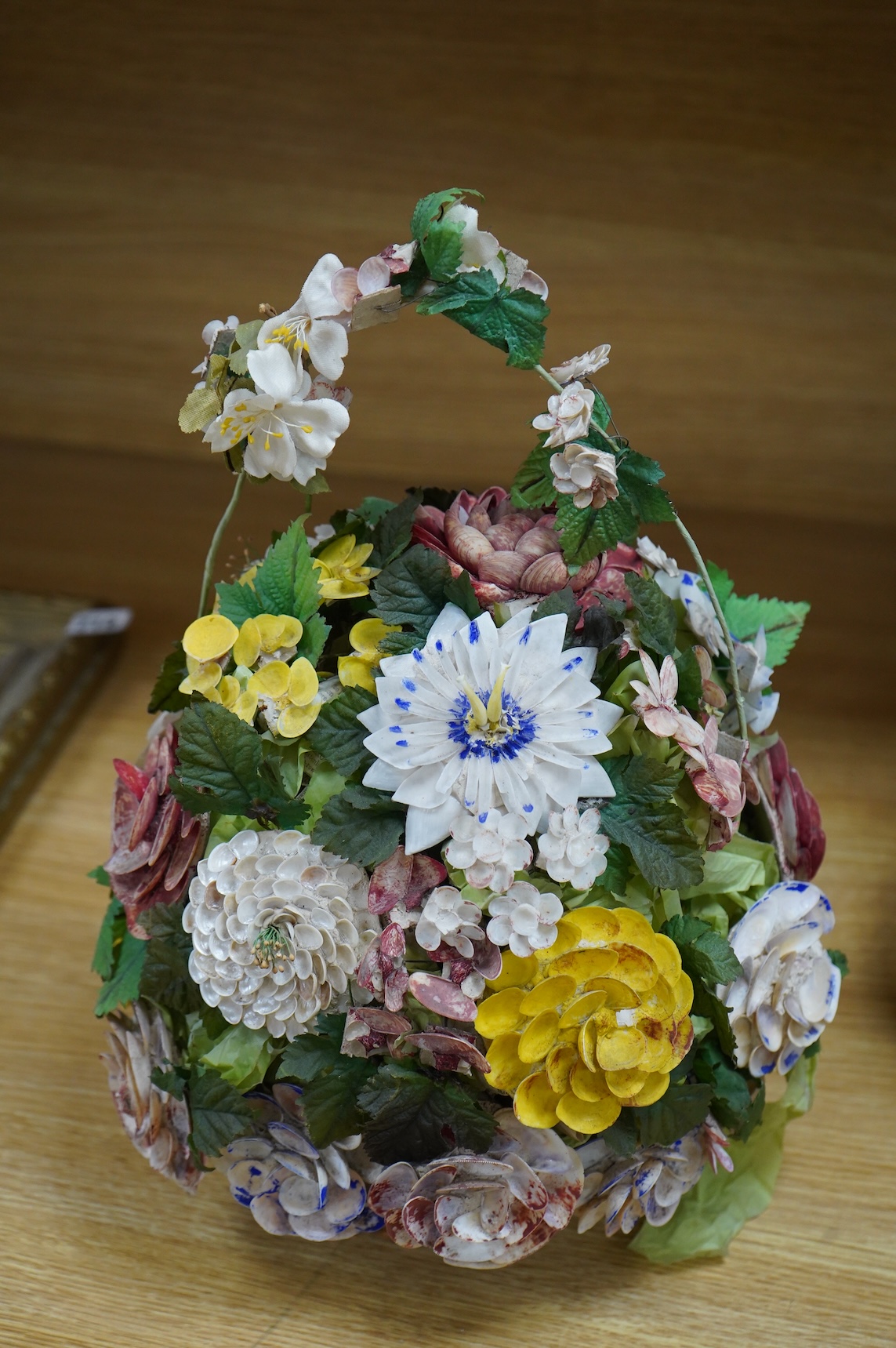 A shellwork flower arrangement display, 35cm